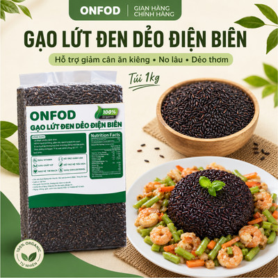 Gạo lứt đen dẻo điện biên organic ONFOD dành cho người giảm cân, thực dưỡng, ăn kiêng, tiểu đường, béo phì 500g 1kg