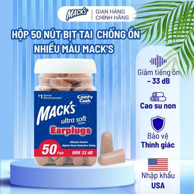 Hộp 50 đôi nút bịt tai chống ồn Mack's dành cho ngủ ngon (Hộp Lớn)