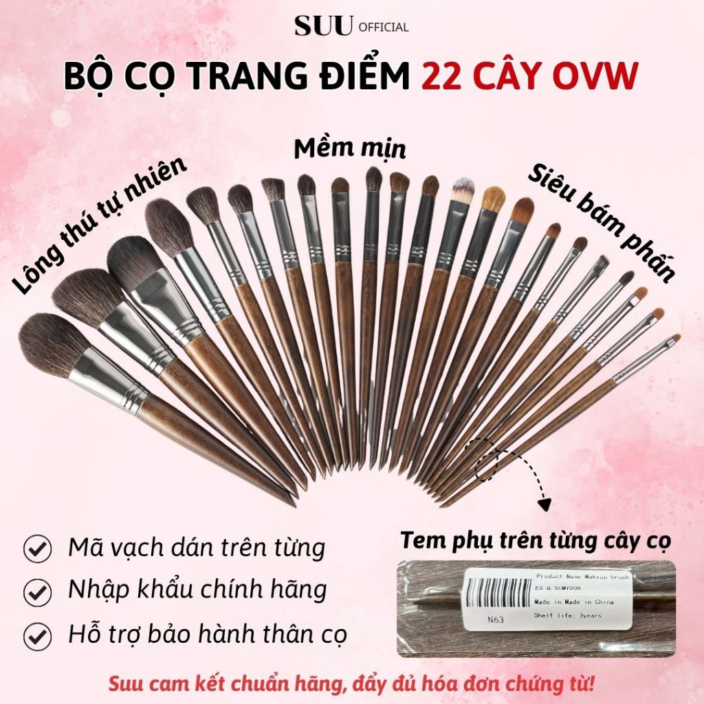 [CÓ TEM PHỤ] Bộ Cọ 22 Cây OVW Lông Tự Nhiên Cán Gỗ Mềm Mại Bám Phấn Cho Trang Điểm Chuyên Nghiệp Và Cá Nhân SUUOFFICIAL