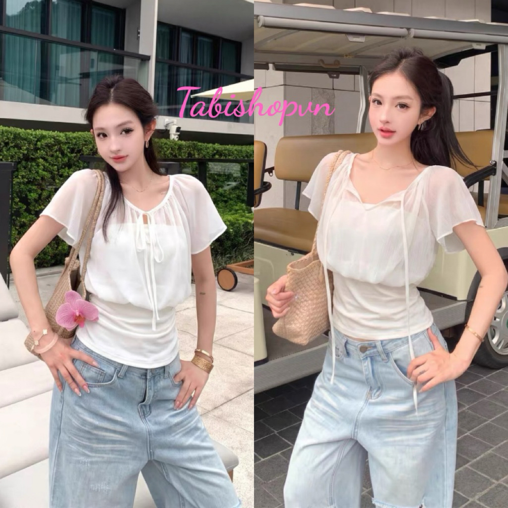 Áo kiểu nữ tay cách điệu giả set TABISHOP Áo nữ xinh xắn dễ phối đồ(373)