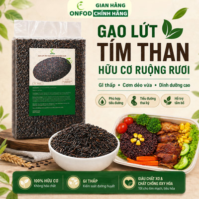 Gạo lứt đen tím than hữu cơ ruộng rươi ONFOD ăn kiêng giảm cân healthy eat clean thực dưỡng