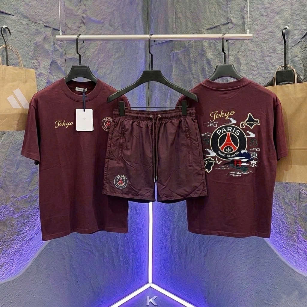 Bộ cộc nam PARIS TOKYO bản Premium siêu cấp chất cotton co dãn 4 chiều logo thêu-Bộ cộc hè PARIS siê
