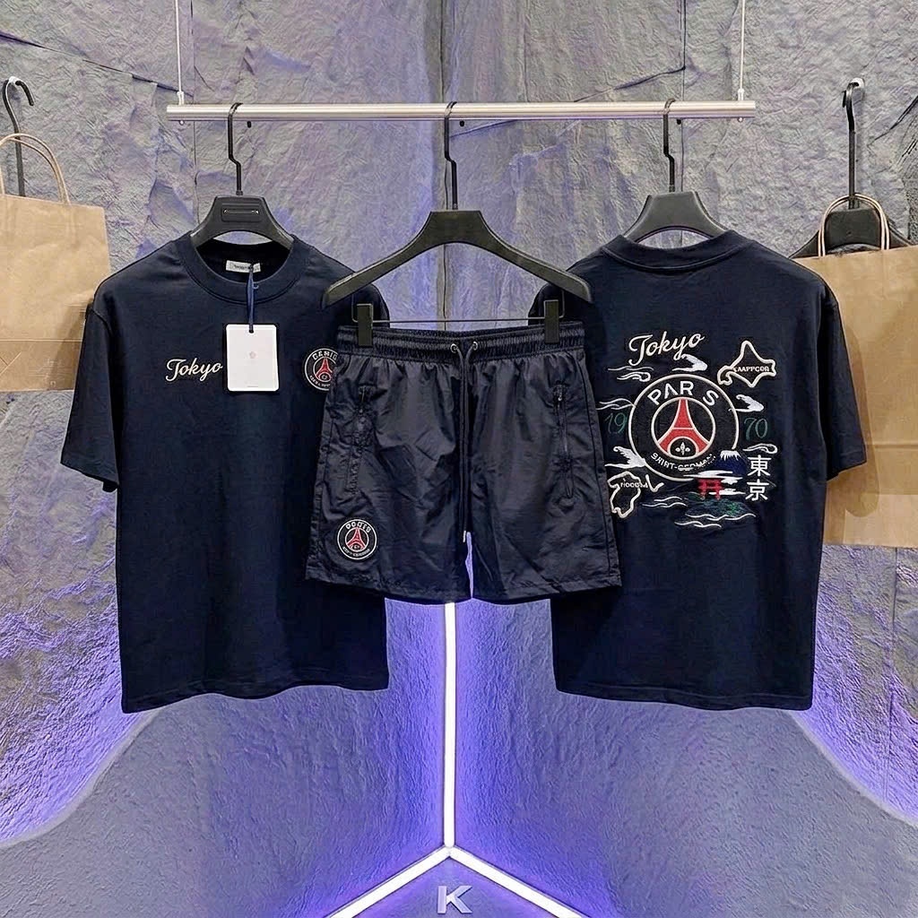 Bộ PARIS TOKYO mẫu mới thêu logo trước ngực-Bộ cộc hè nam PARIS GERMAIN siêu cấp chất cotton