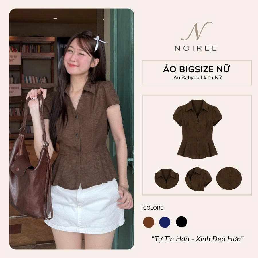 [BigSize] Áo Sơ Mi Bigsize Nữ Tay Ngắn Chiết Eo Dáng Bồng Xòe Xinh Xắn Noiree - BA001