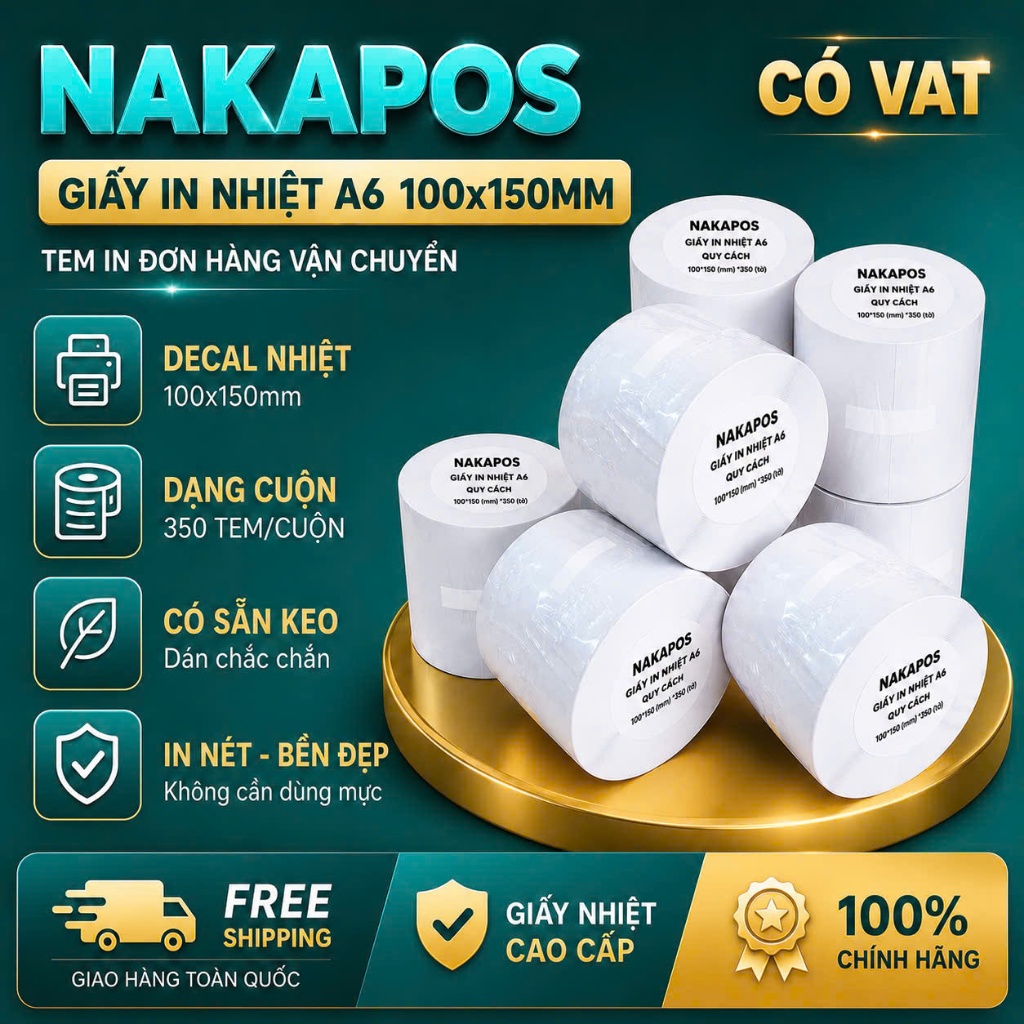 Giấy In Nhiệt 100x150mm A6 Cuộn 350 Tem Sẵn Lớp Dán Giấy In Đơn hàng hóa đơn 100*150 A6 A7 in bill 1