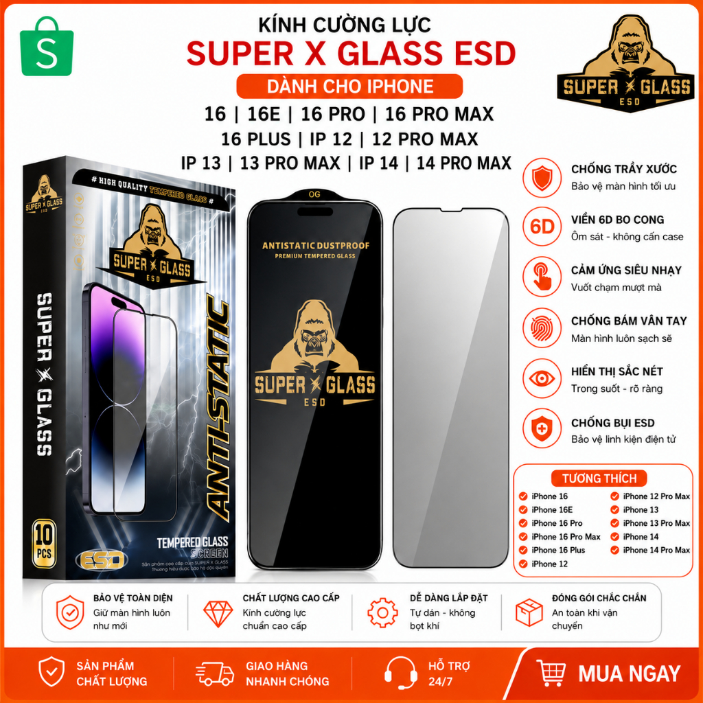 Kính cường lực KK SUPER Dành cho IP 16 16E 16 Pro 16 Pro Max 16 Plus IP 12 12 Pro Max IP 13 13 Pro M