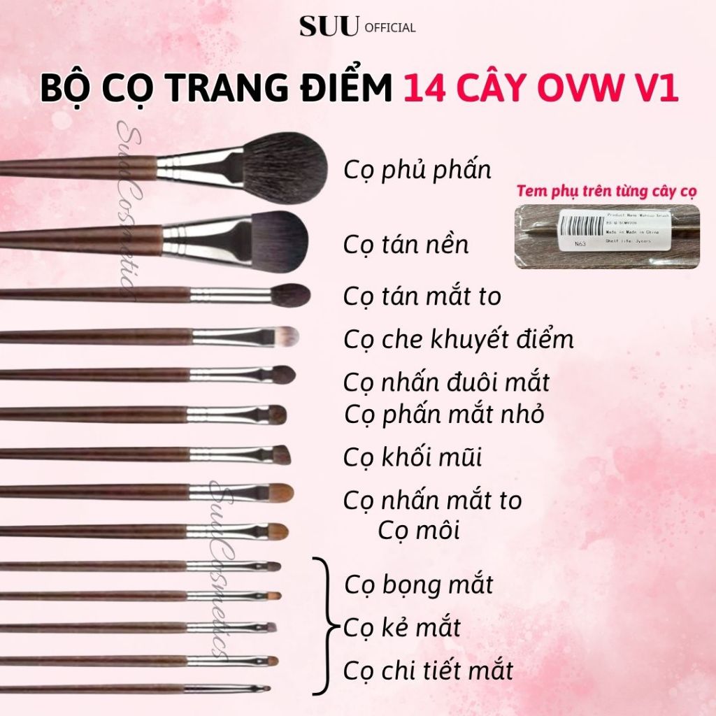 [OVW] Bộ Cọ Trang Điểm 14 Cây Makeup Cá Nhân Chuyên Nghiệp Lông Mềm Mịn Bám Phấn