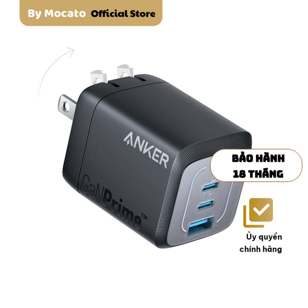 Sạc 3 cổng Anker Prime 67W GaN A2669, cho laptop, hỗ trợ PPS, bảo hành 18 tháng