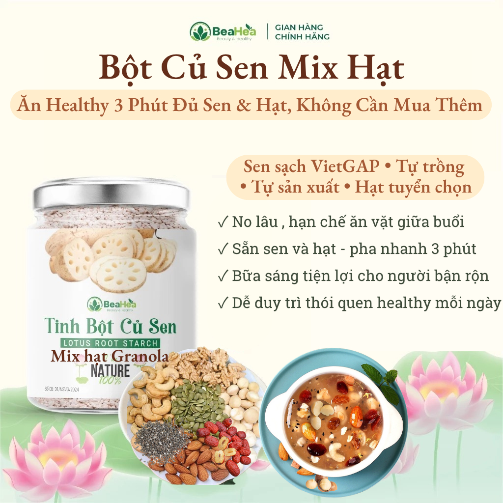 Bột Củ Sen Mix Hạt BeaHea Healthy Food | Bữa Sáng Healthy Dễ Duy Trì Mỗi Ngày | Sen Sạch VietGAP