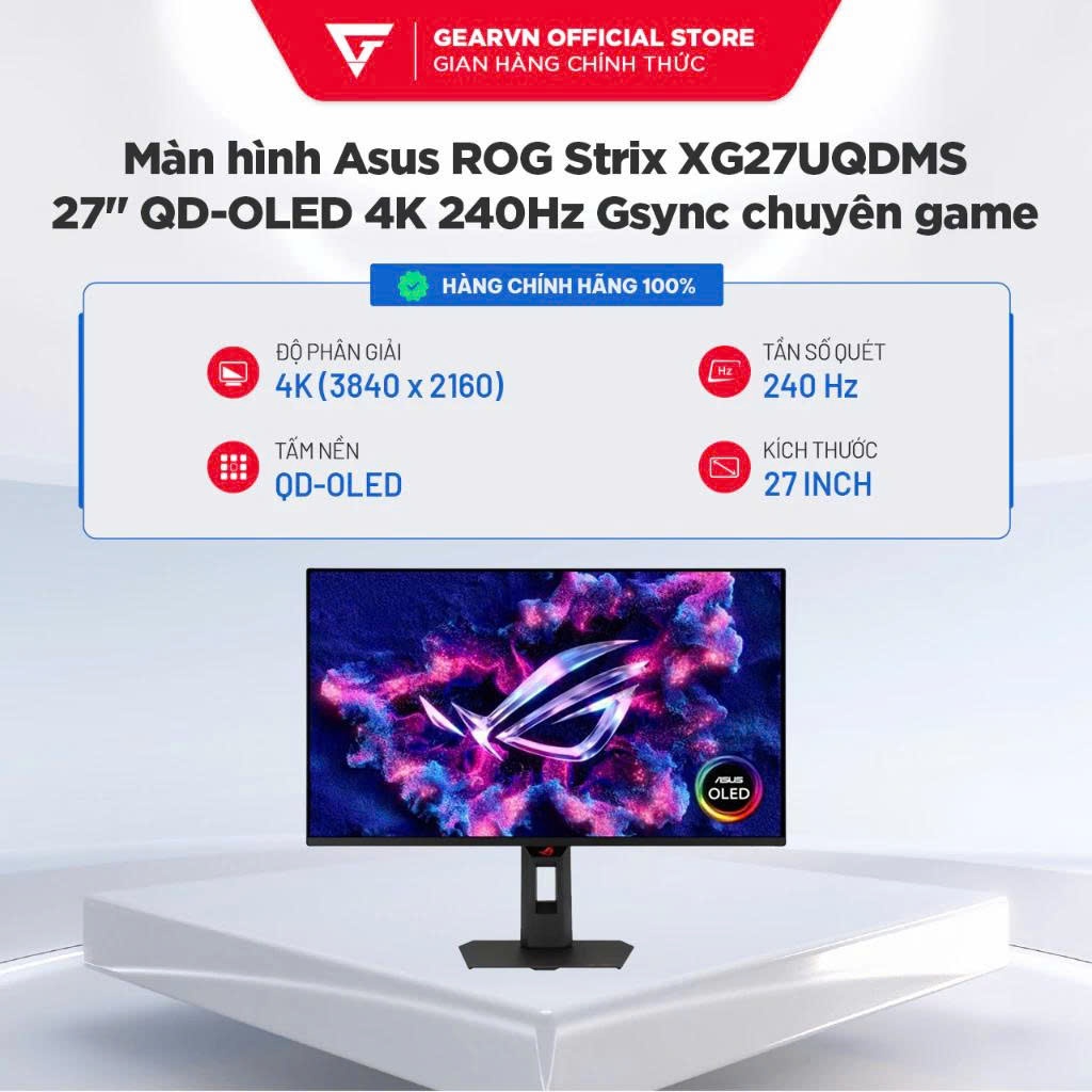 Main Màn hình Asus ROG Strix XG27UQDMS 27 inch QD-OLED Gen 4 4K 240Hz Gsync chuyên game BH 36 tháng