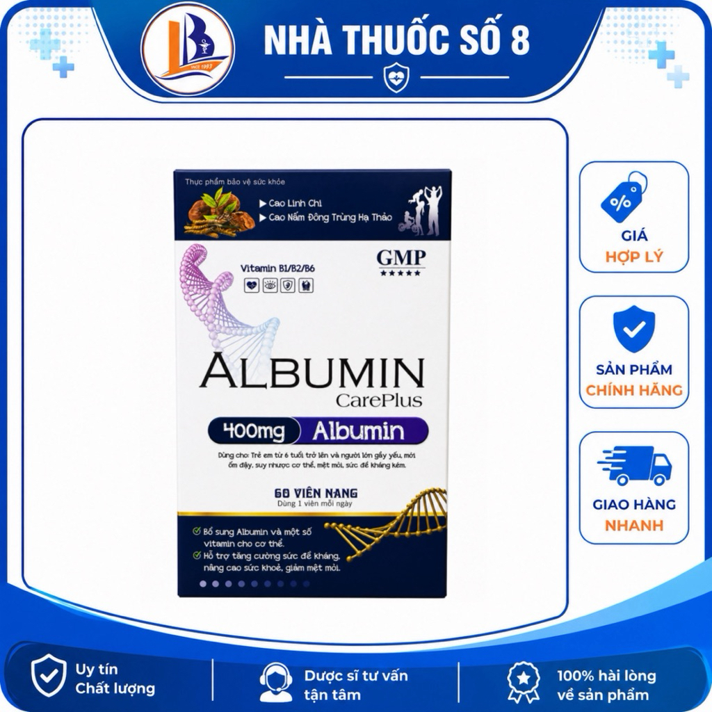 ALBUMIN CARE PLUS hộp 60 viên bổ sung albumin và vitamin,tăng đề kháng,giảm mệt mỏi,ăn ngon