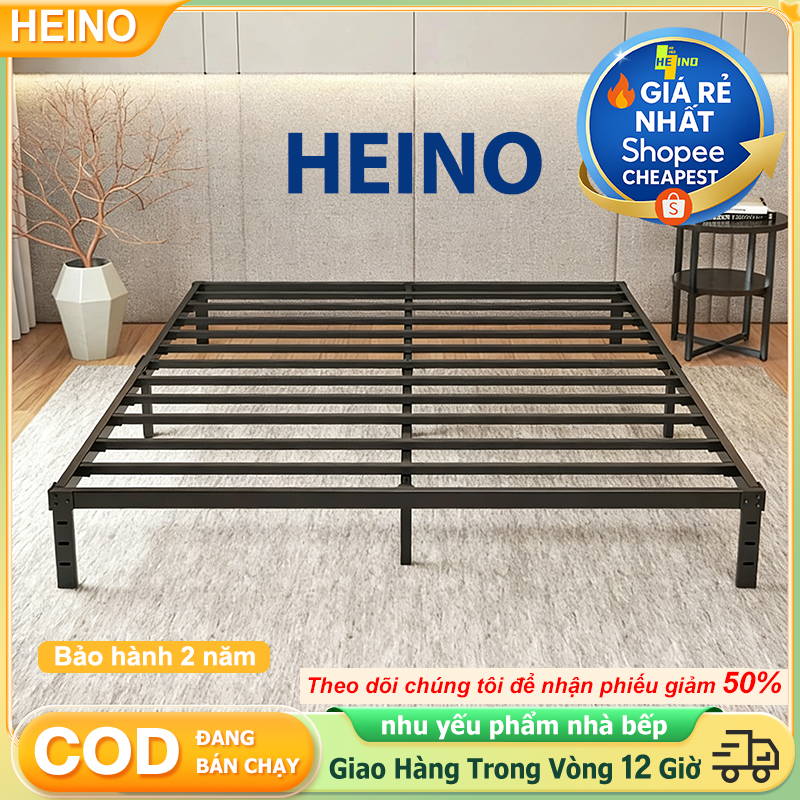 HEINO Giường Sắt dành cho người ở trọ Khung Kim Loại Siêu Chắc Lắp Đặt 5 Phút 1m/1m5/1m8 Giao Nhanh