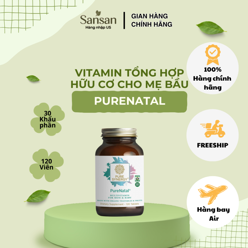 Pure Synergy PureNatal Prenatal Multivitamin 120 Viên - Vitamin Tổng Hợp Cho Bà Bầu, MTHF, Choline, 