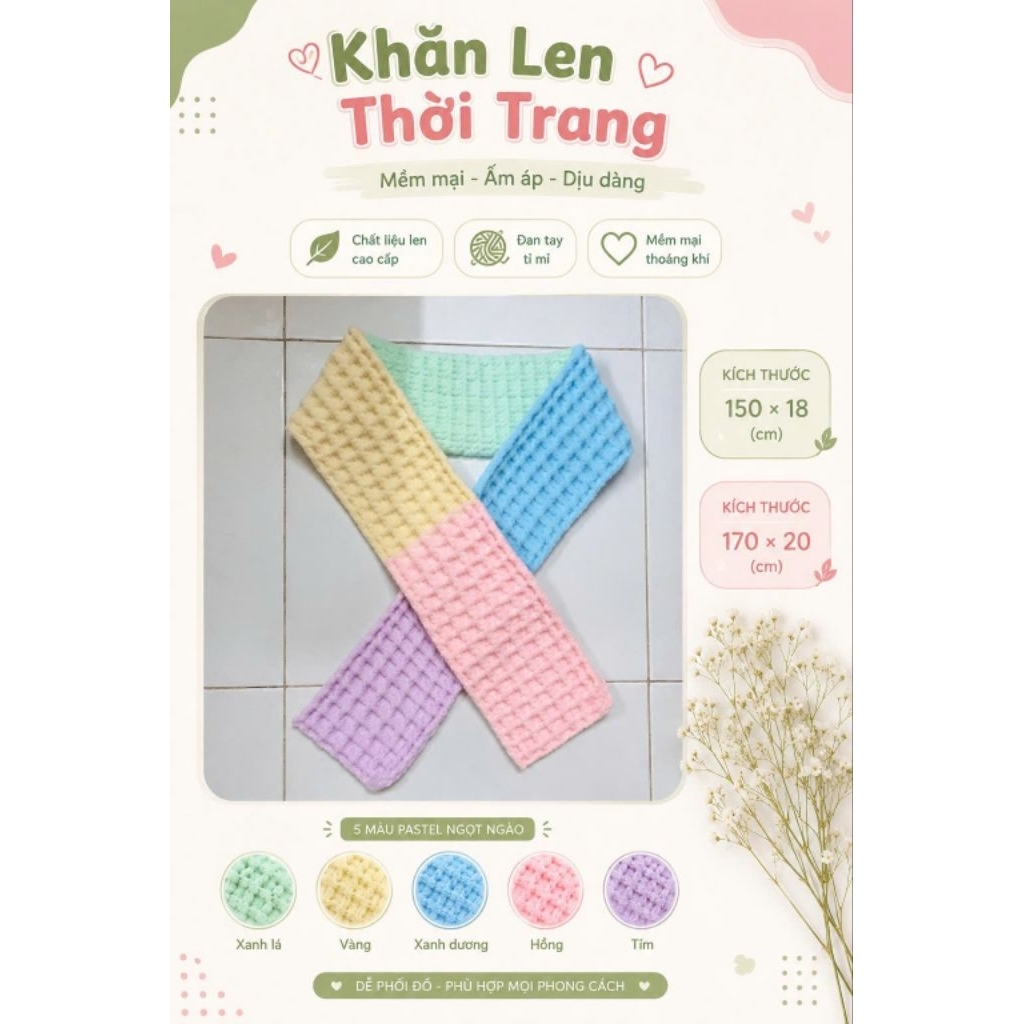 [MYHANDMADE] Khăn quàng cổ bằng len hình bánh waffle