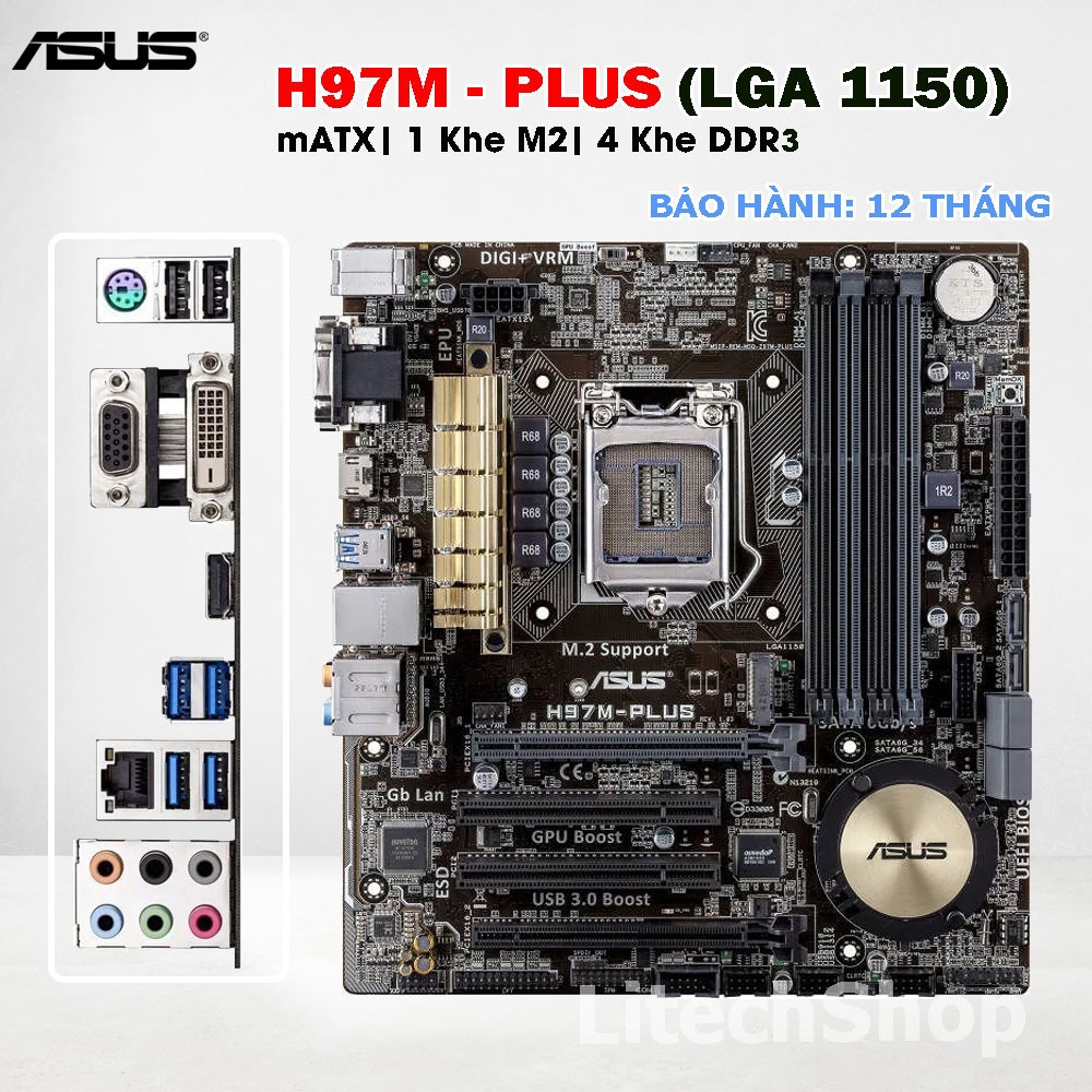 Main ASUS H97M-PLUS Socket 1150 DDR3 M.2 USB 3.0 HDMI DVI VGA Hỗ Trợ Core i3 i5 i7 Gen 4 & Xeon E3 V