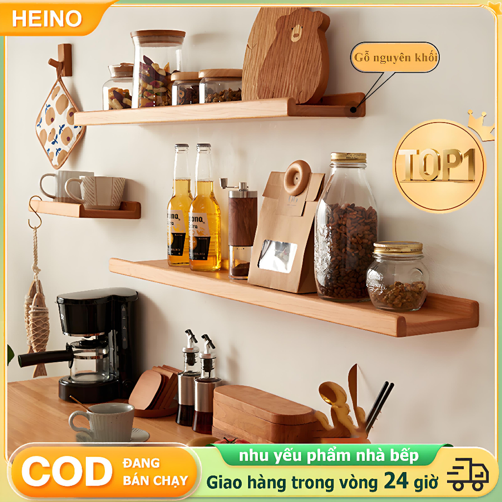 𝑯𝑬𝑰𝑵𝑶  Kệ Gỗ Treo Tường Trang Trí Decor Phòng Khách Thanh Ngang - Tặng Kèm Phụ Kiện Dễ Lắp Đặt