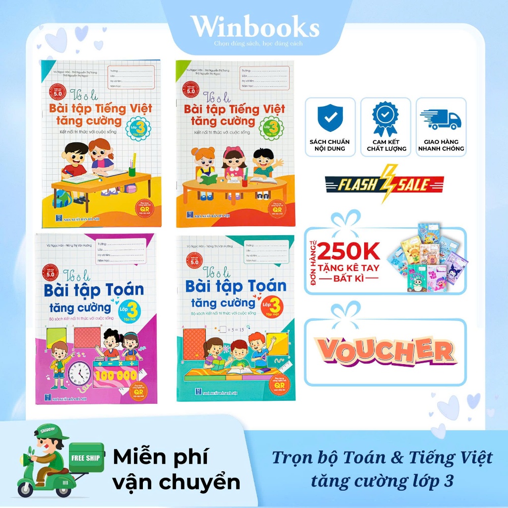 Sách - Combo 4 Cuốn Vở Ô Li Toán, Tiếng Việt Tăng Cường Lớp 3 Tập 1,2 - Kết…