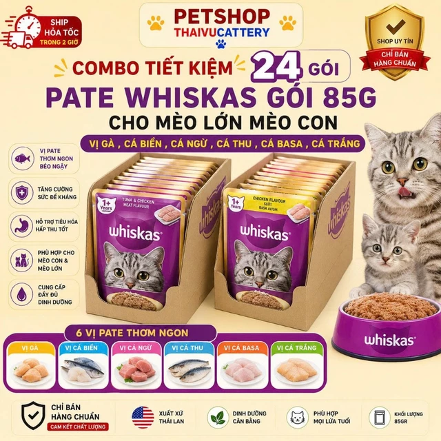 Pate mèo whiskas 80g COMBO 24 gói - thức ăn mèo cho mọi lứa tuổi-Thaivucattery