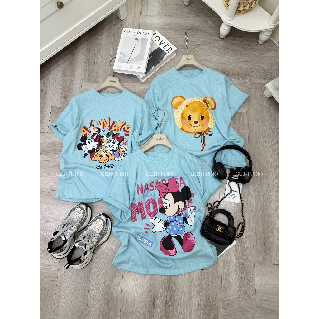 Áo thun nữ cotton form rộng tay lỡ in hình hoạt hình Disney đáng yêu mã GC.STUDIO