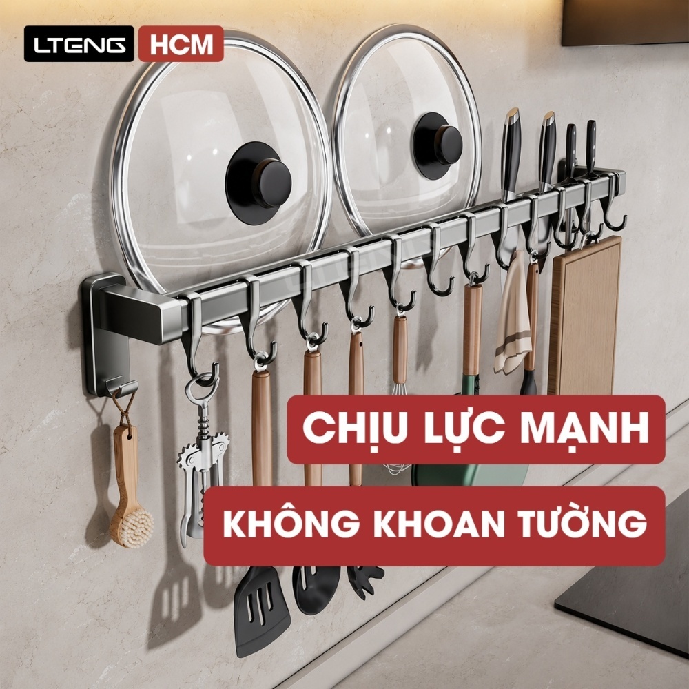 Thanh Treo Bếp Cốc Hút LTENG Thép Carbon, Giá Treo Dao Nắp Nồi Dụng Cụ Bếp Không Khoan Tường Nhiều M