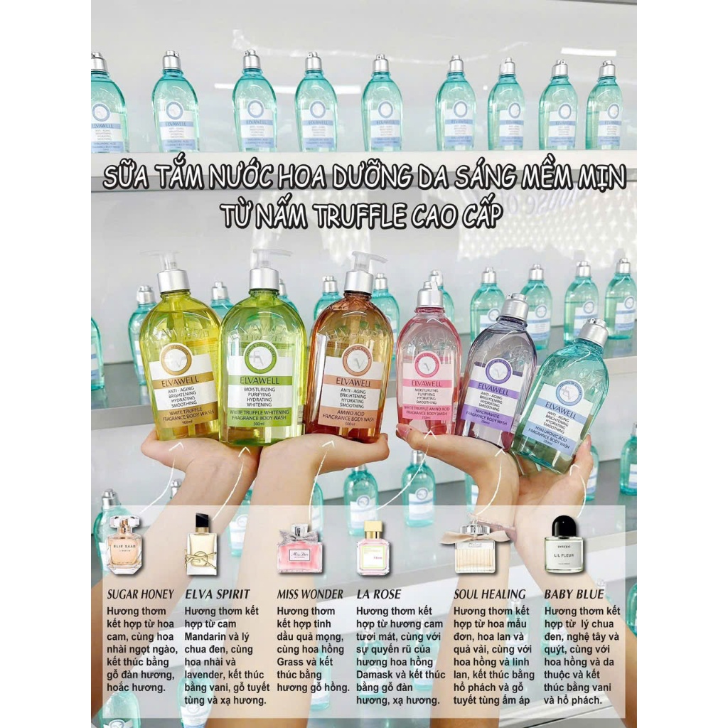 Sữa Tắm Elvawell Hương Nước Hoa 500ml ; Sữa Tắm Elvawell 250ml