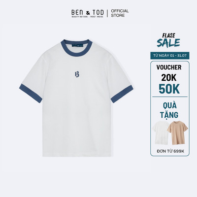 [Sale] Áo thun nam Ben & Tod R1210 BD201 chất cotton hoạ tiết phối cổ đứng form Regular
