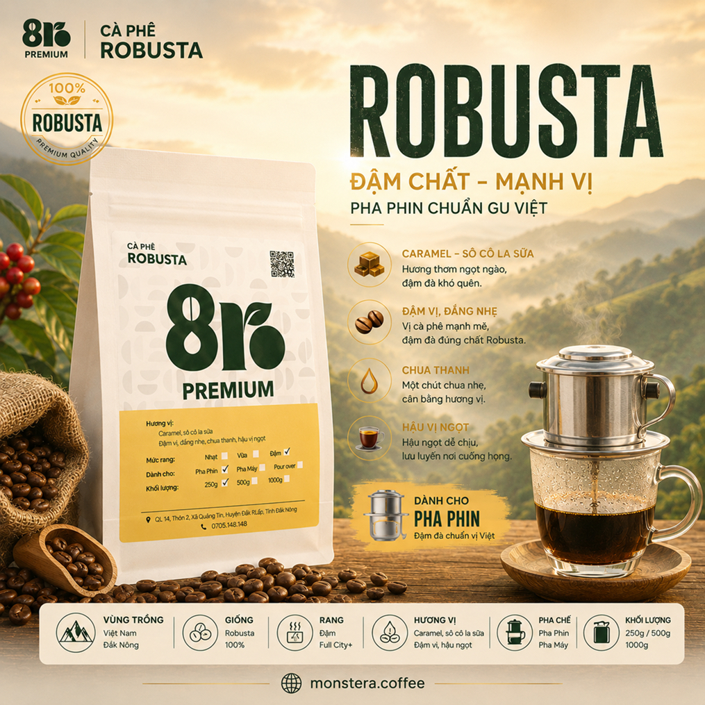 Robusta Premium - Pha Phin - Xay sẵn - 8Ro Coffee & Roaster