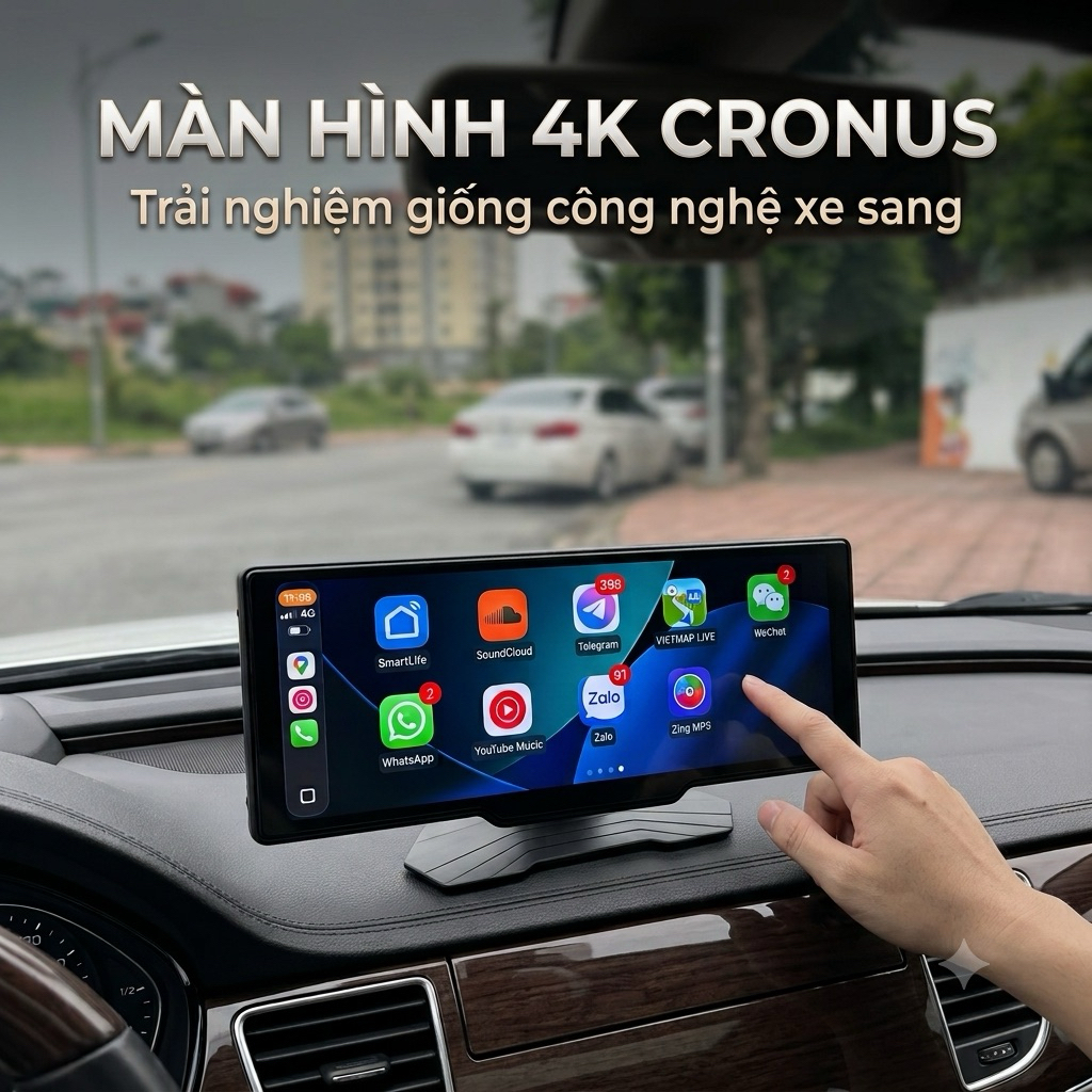 Màn hình IPS 4K Carplay Cronus - Hỗ trợ Apple Carplay và Android Auto không dây cho mọi loại xe