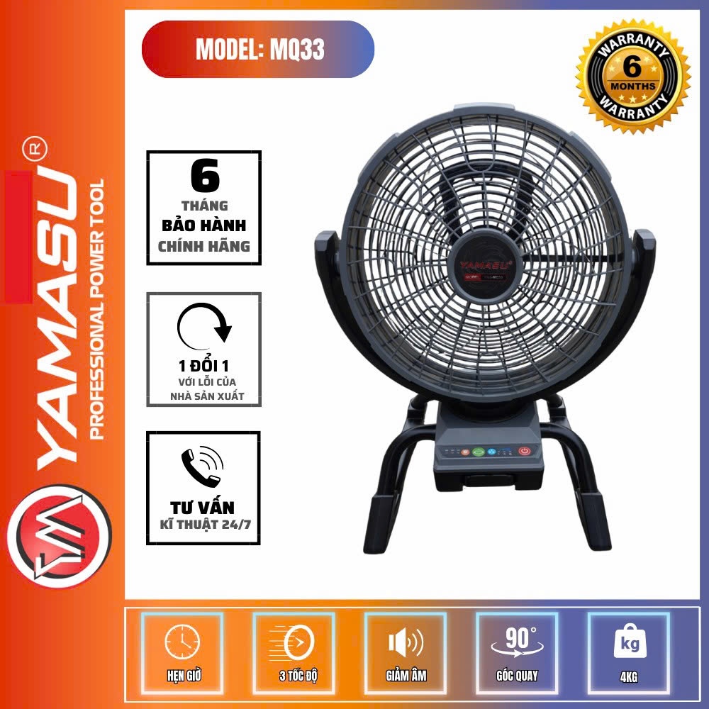 Quạt Tích Điện Cao Cấp 21V Yamasu MQ33 Chân Phổ Thông