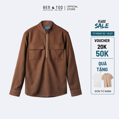[Sale] Áo sơ mi nam Ben & Tod R1625 BC220 chất cotton dày dặn basic phối zip cao cấp Regular