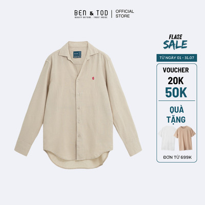 Áo sơ mi nam dài tay Ben & Tod O1622 BD486 Linen hoạ tiết thêu đứng form thoáng khí cao cấp nam tính form Oversize