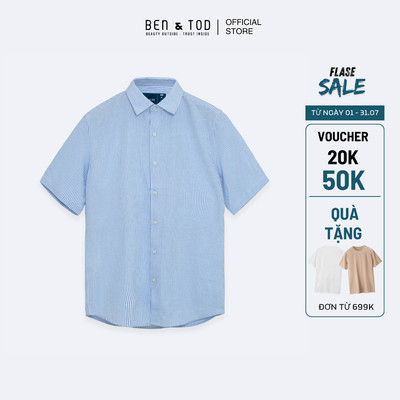 [Sale] Áo sơ mi nam tay ngắn Ben & Tod R1612 BD198 cotton hoạ tiết thoáng khí đứng form