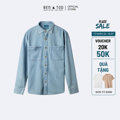 [Sale] Áo sơ mi nam Ben & Tod R1622 BB106 denim pha cotton, nam tính, cao cấp form Regular