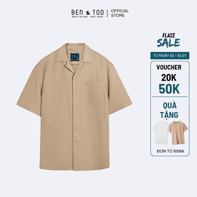 Áo sơ mi nam tay ngắn Ben & Tod R1612 BD439 Linen thoáng mát ít nhăn đứng form nam tính cao cấp form Regular