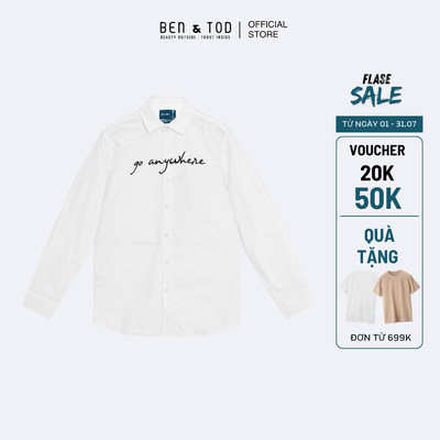 [Sale] Áo mi nam dài tay Ben & Tod R1622 BD182 chất cotton Oxford hoạ tiết thêu chữ thoáng mát đứng form Regular
