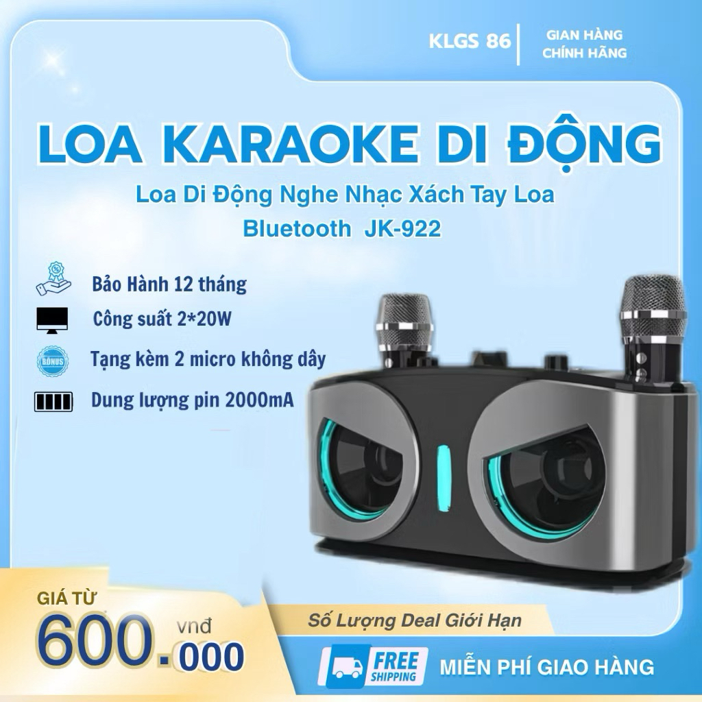 Loa Karaoke Di Động Nghe Nhạc Xách Tay Loa Bluetooth Mini, Tặng Kèm 2 Mic…