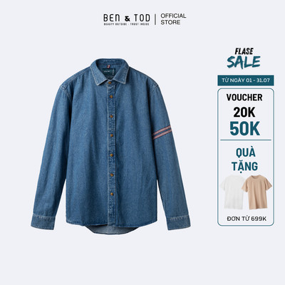 [Sale] Áo sơ mi nam Ben & Tod R1420 BC224 chất denim pha cotton hoạ tiết sọc cao cấp Regular