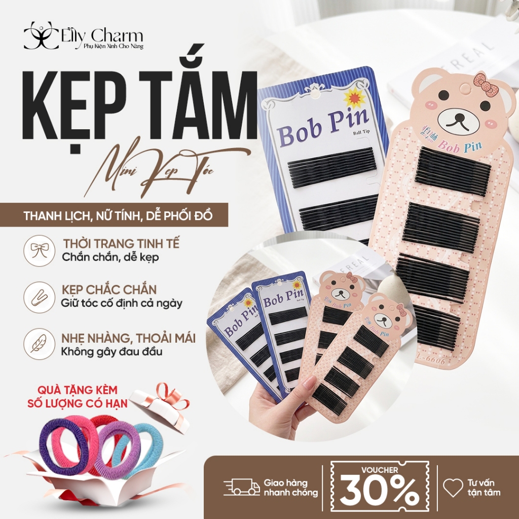 Elly Charm Kẹp Tăm Đen Kẹp Tóc Nữ Bob Pin, Ghim Tóc Giữ Mái Cố Định Kẹp Tóc Mini, 40 Chiếc Kẹp