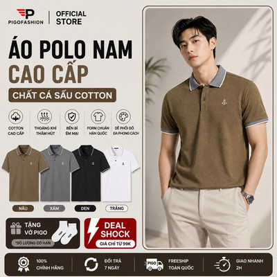 Áo polo nam cổ bẻ SPMAHT08 cổ phối bo form suông dày dặn Pigo fashion