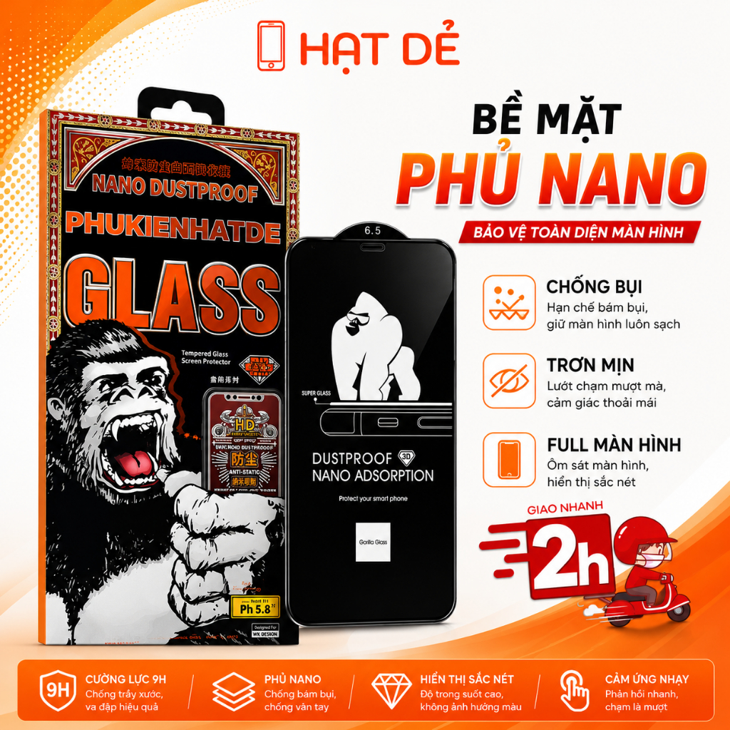 Kính Cường Lực iphone phủ Nano Siêu Chống Bụi WTP-029 X/Xs…