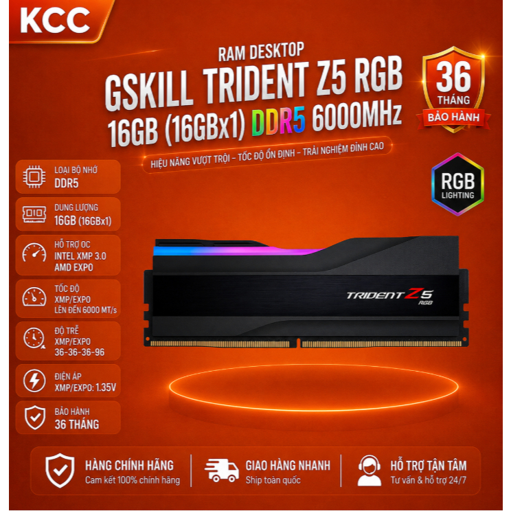 Ram Desktop Gskill Trident Z5 RGB 16GB (16GBx1) DDR5 6000Mhz (F5-6000J3636F16GX1-TZ5RK) bảo hành 3 n