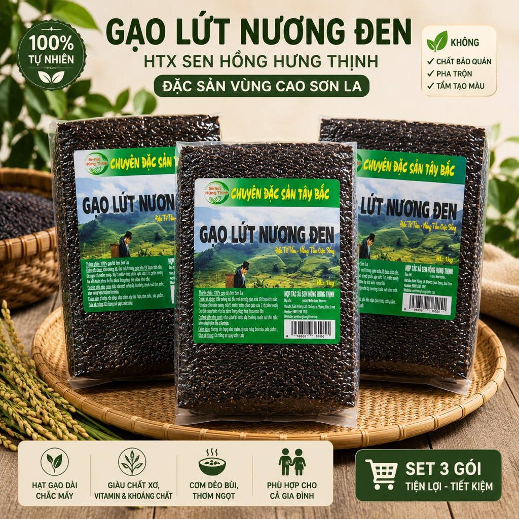 3kg GẠO LỨT NƯƠNG ĐEN SƠN LA