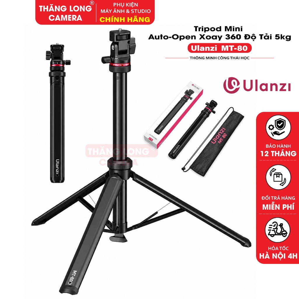 Chân Đèn Ulanzi MT80 Cao Max 200Cm Chính Hãng - Chân Máy Ảnh, Chân Đèn LED Tự Bung, GọnXoay 360°, Tả