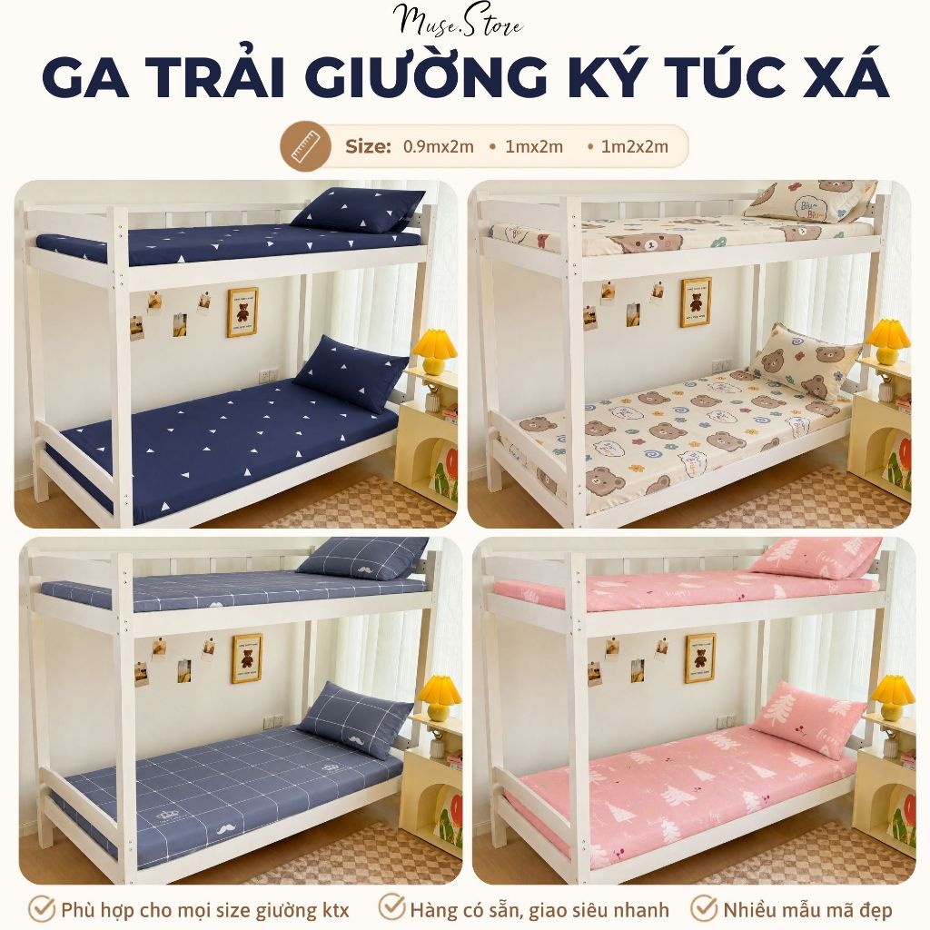 Ga Giường Đơn Nhiều Kích Thước, Ga Giường Kí Túc Xá Sinh Viên Decor Phòng, Dùng Bốn Mùa