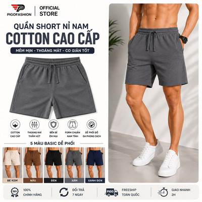Quần short thể thao dáng trên gối phù hợp gym fitness sport cao cấp Pigofashion SPMQSN03