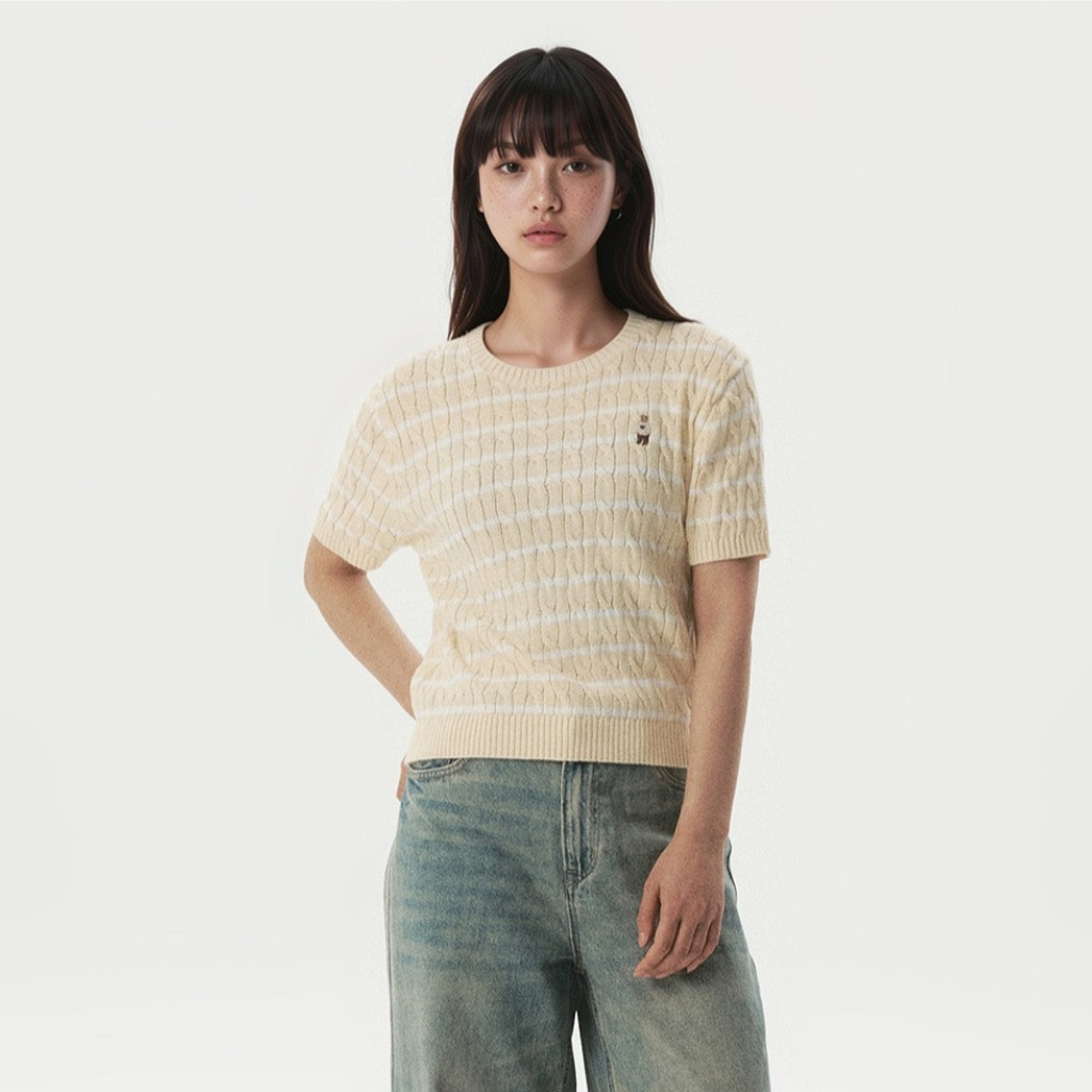 [WHO.A.U x Hannah] Áo Sweater Mùa Hè WHO.A.U Steve Melange Short Sleeve Sweater_WHKAG2412F