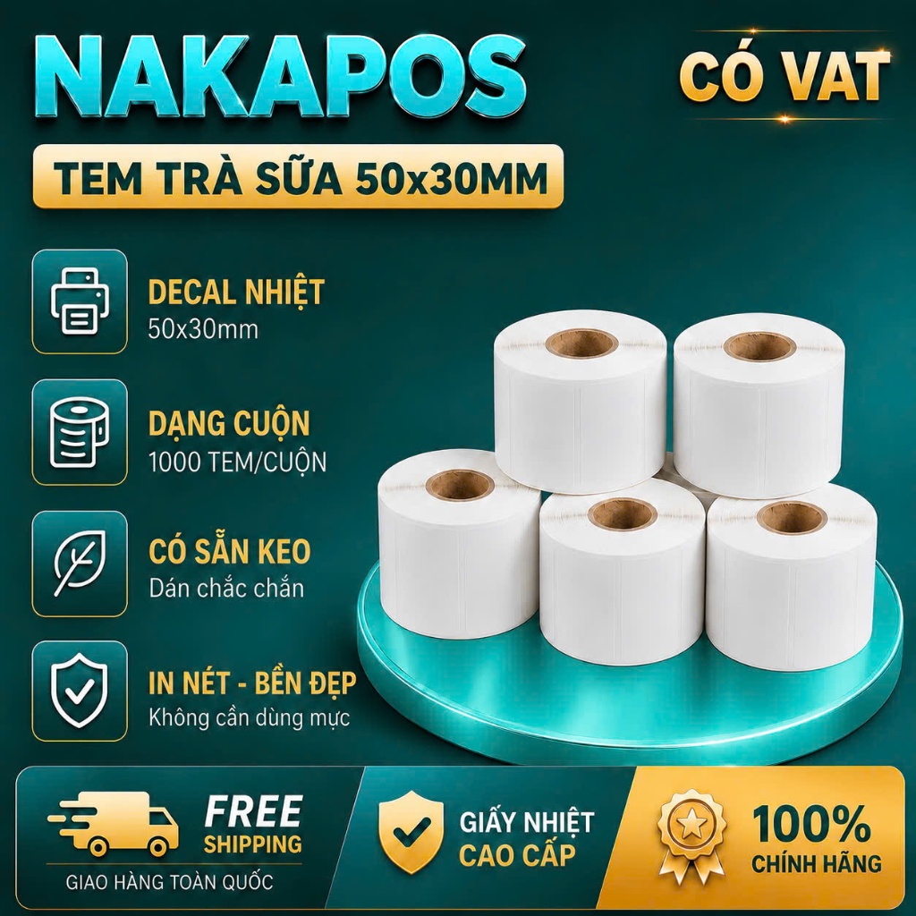 TEM TRÀ SỮA 50x30 TEM DÁN DECAL DÁN 50x30MM TEM MÃ VẠCH 50*30 30x50 30*50 GIÂY NHIỆT 50x30x25M