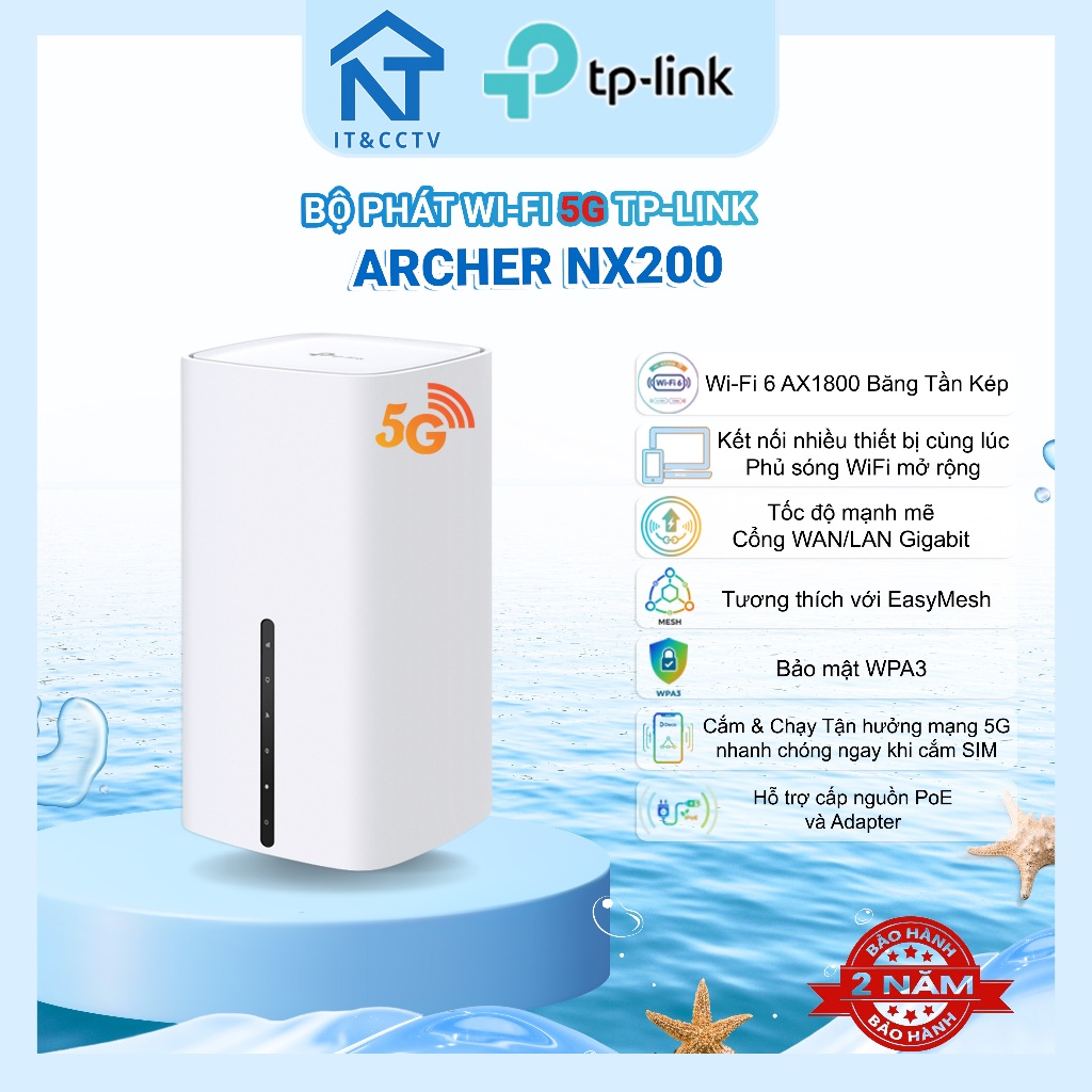 Router WiFi 5G TP-Link Archer NX200 AX1800 Gigabit Cắm SIM Chuẩn WiFi 6 Chính Hãng