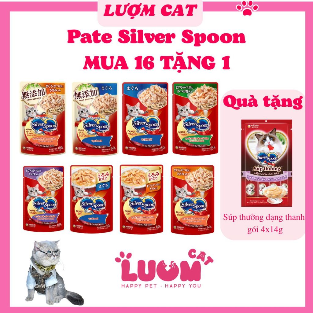 [Combo 16 tặng 1] Pate Silver Spoon cao cấp cho mèo, mua 16 gói Pate tặng 1 gói sup thưởng Silver Sp