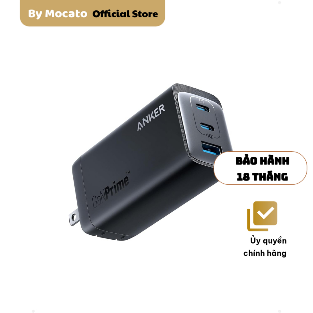 Sạc 3 cổng Anker 737 GaNPrime 120W A2148, cho laptop, BH 18 tháng